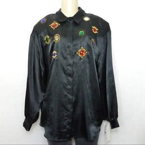 NWT LAURA & JAYNE TWO Black Jewel Blouse Plus 22W